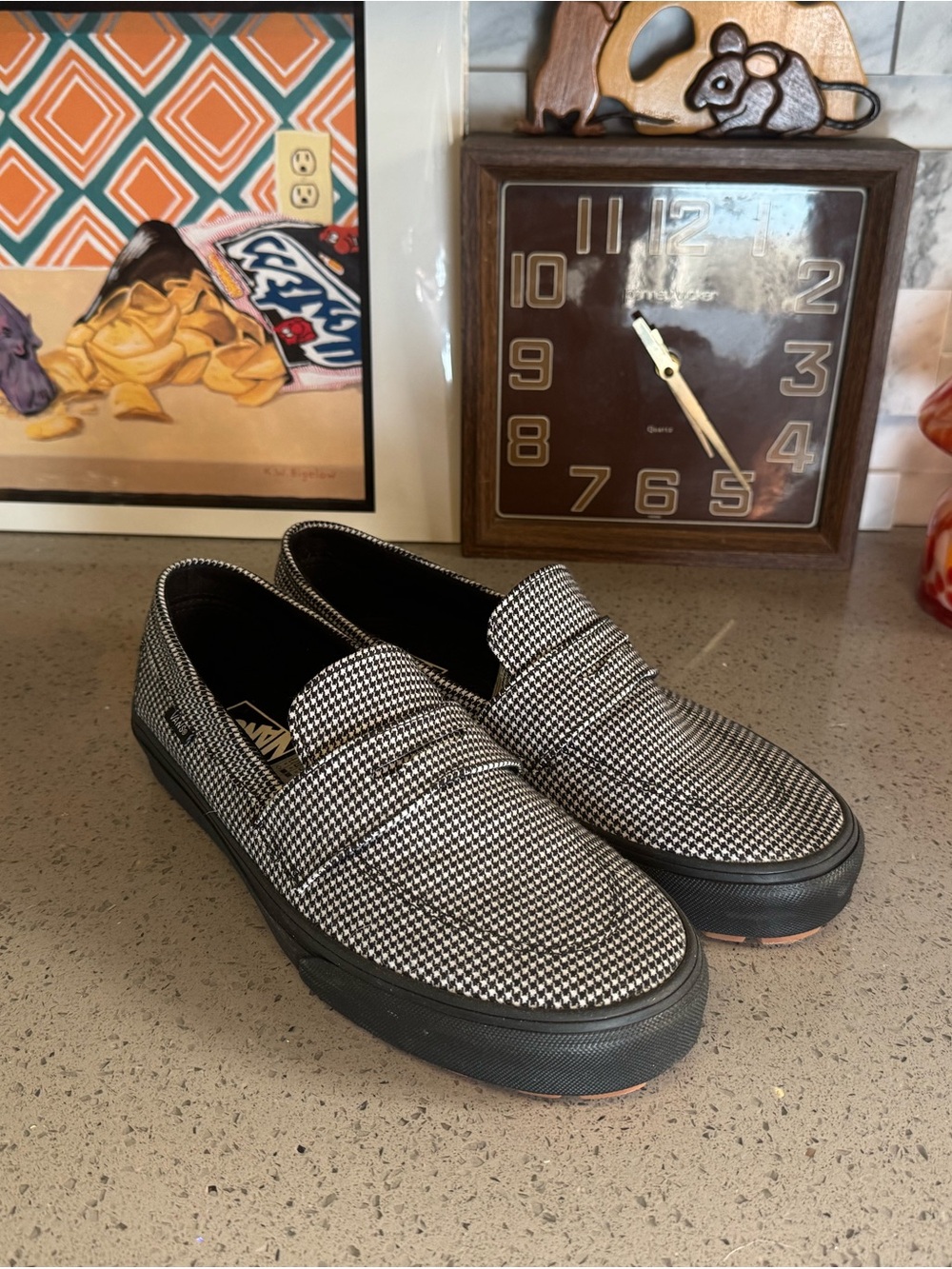 Vans Men’s Slip-On Loafers in Black & White Houndstooth